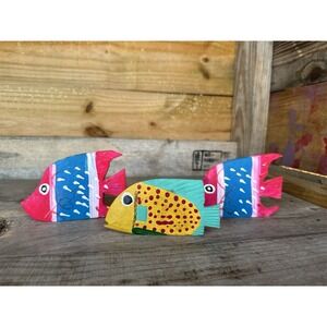 Vintage Wooden Hand Carved Hand Pained Fish Decor Tropical Fish Decor‎